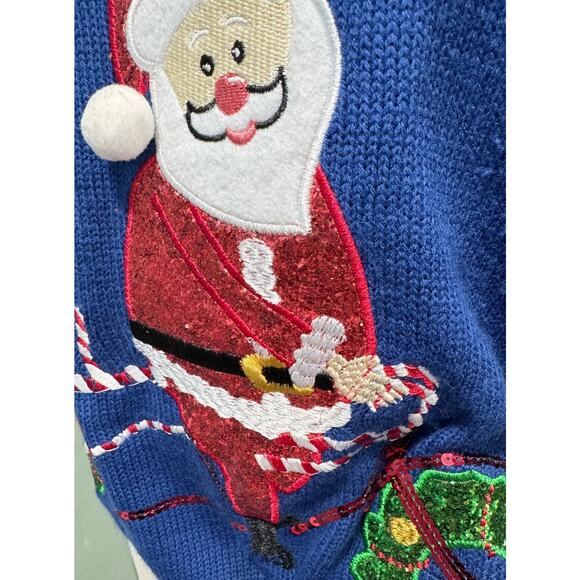 Vintage Embroidered Christmas Sweater 80s Retro Sequins Holidays Size M - Picture 3 of 4